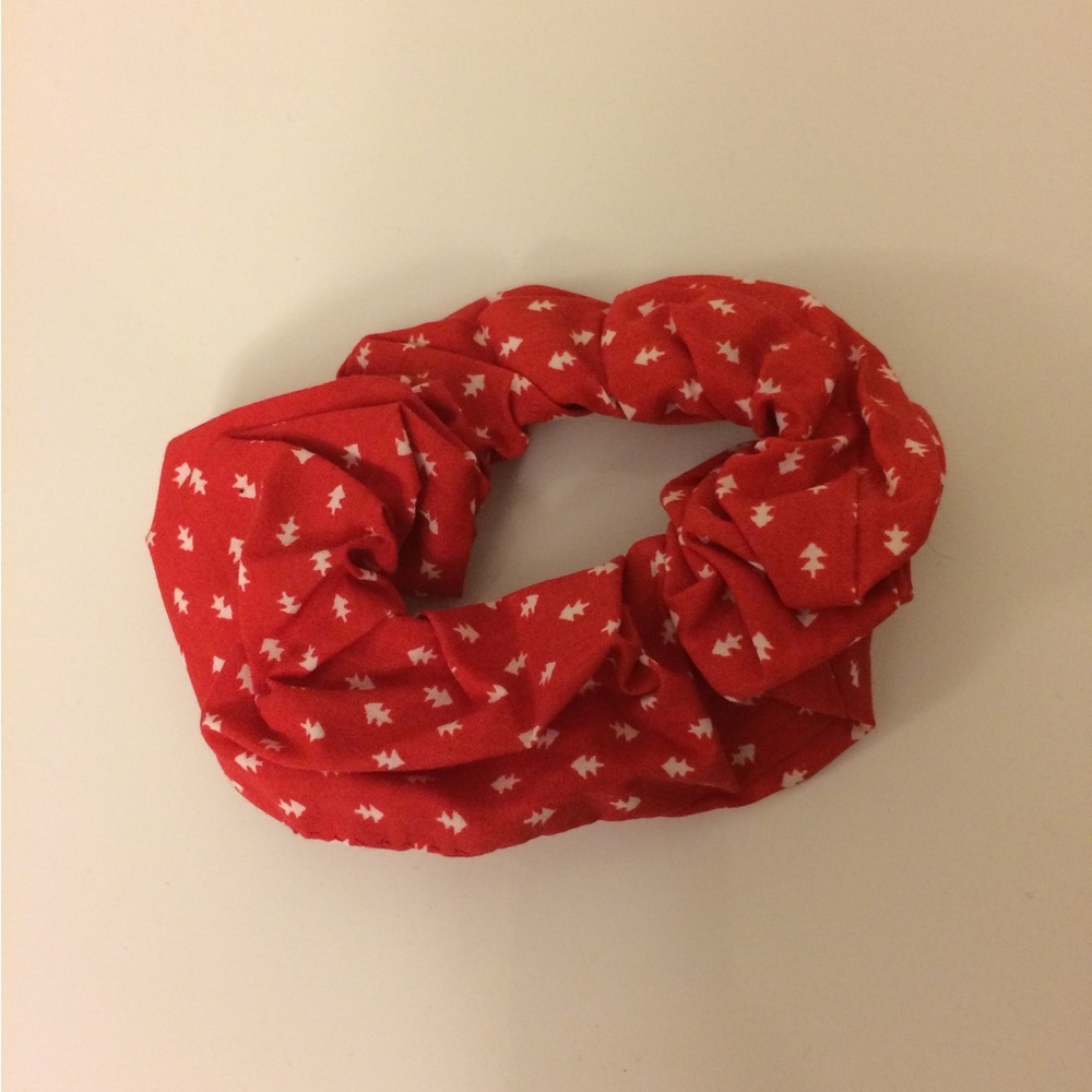 $4 Add-On New Hair Scrunchie Ponytail Elastic Accessory Red White Christmas Tree